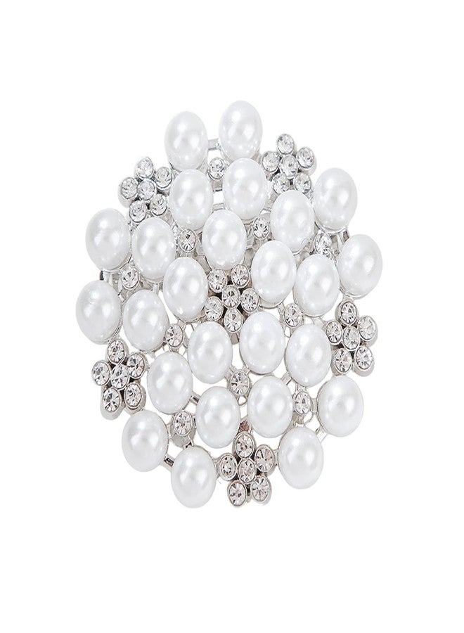 FORUBUS Delicate Pearl Crystal Brooch Pins for Women Girls Dance Balls Wedding Bridal Jewelry (Silver) - Image 1